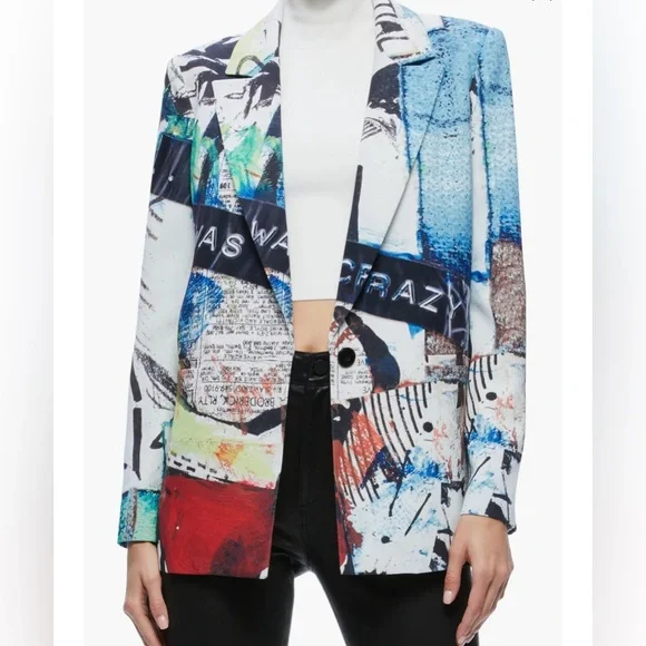 Alice + Olivia Graffiti X Basquiat Newsprint Blazer NWT XS Small M 2 4 6 8 ❤️‍🔥